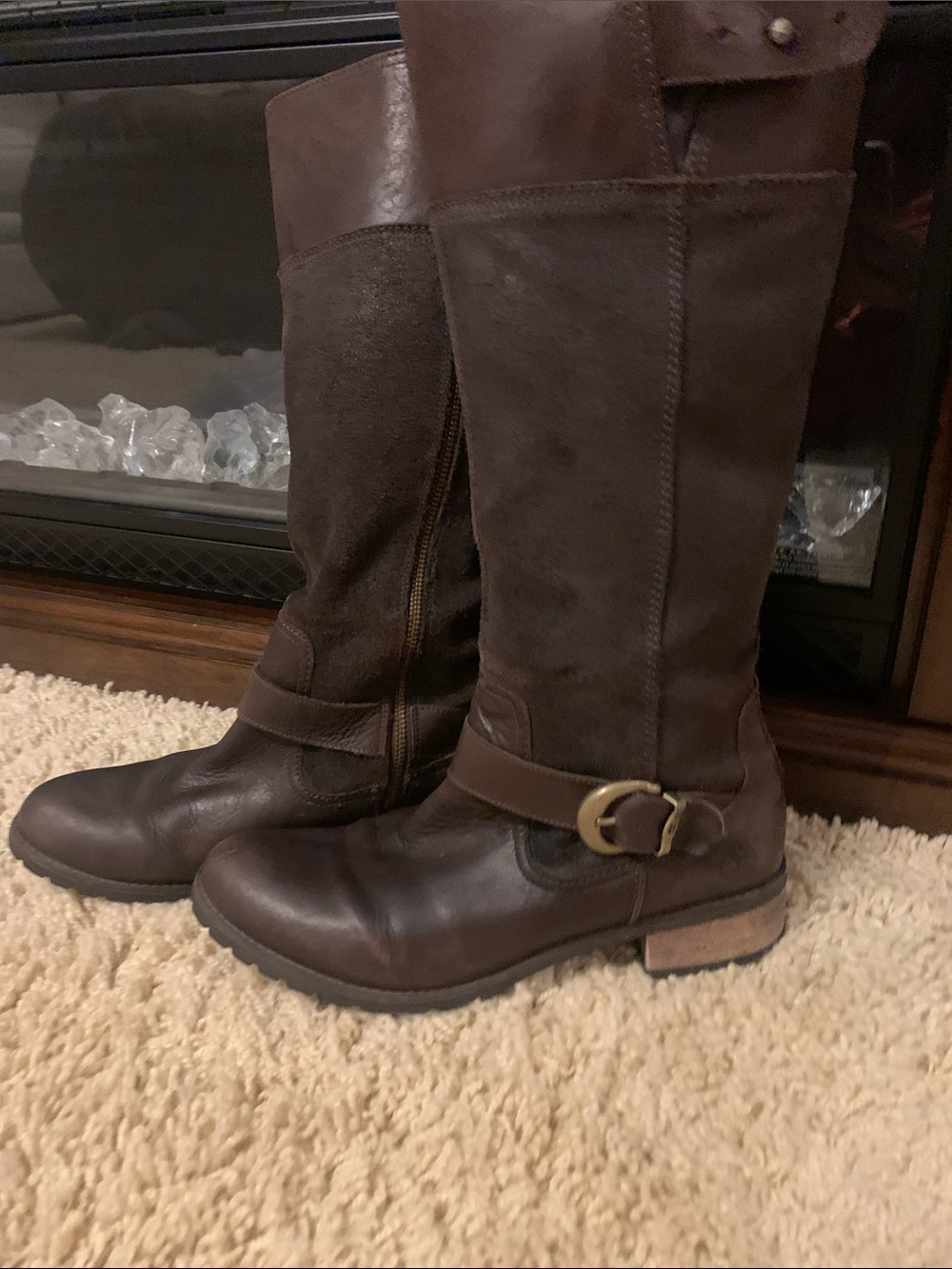 Timberland Dark Brown Leather & Suede Mid-Calf Riding Boots